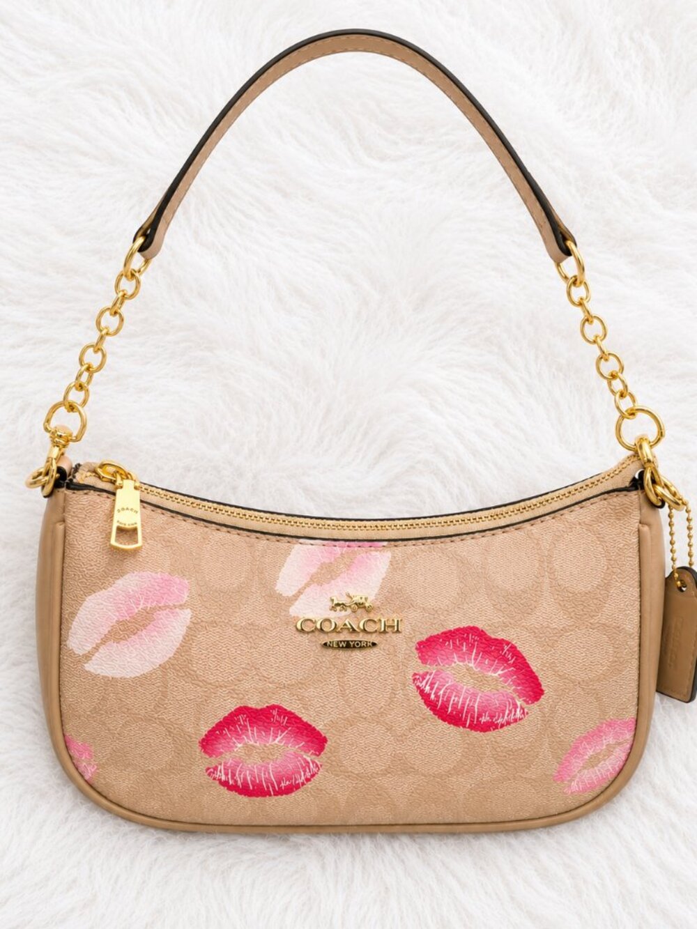 Coach Pink Kiss Print Shoulder Bag w/ 2 Straps - NWT